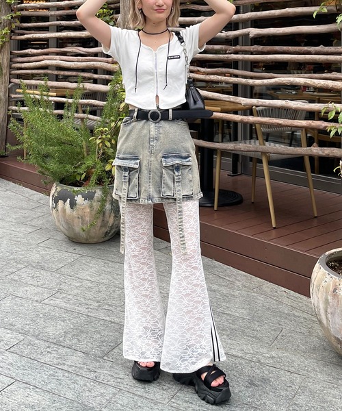 SPIRALGIRL（スパイラルガール）の「カーゴストレッチデニムミニスカート（デニムスカート・レディース・ブルー/ブラック・FREE）」の7枚目の写真