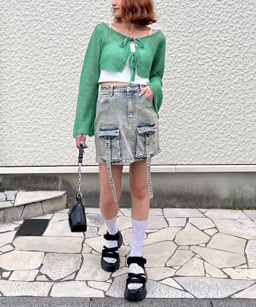 SPIRALGIRL（スパイラルガール）の「カーゴストレッチデニムミニスカート（デニムスカート・レディース・ブルー/ブラック・FREE）」の8枚目の写真