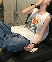 フラワープリント ビッグサイズタンクトップ