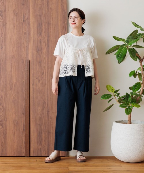 studio CLIP（スタディオクリップ）の「【接触冷感/ストレッチ】コットンリネンひんやりタックワイドパンツ[プチ・プラスサイズあり]（その他パンツ・レディース・ネイビー/モカ/イエロー・LARGE/MEDIUM/ﾌﾘｰ(L)/PF）」の19枚目の写真