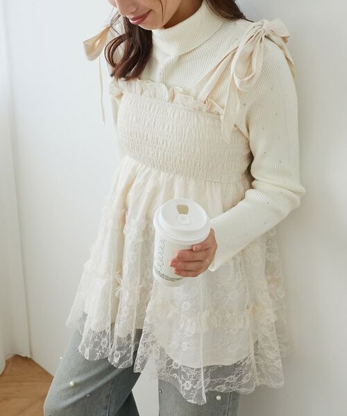 MAJESTIC LEGON(マジェスティックレゴン)の「マルチway肩リボンチュールビスチェ(ベスト・レディース・ホワイト系その他2/ブラック系その他2・MEDIUM)」の2枚目の写真