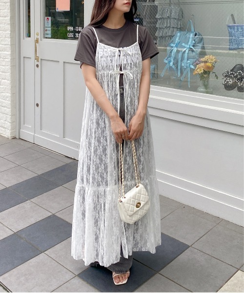 INGNI（イング）の「リボンレースキャミワンピース（ワンピース・レディース・ブラック/オフホワイト・M）」の12枚目の写真
