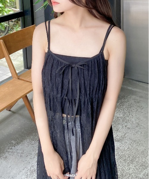 INGNI（イング）の「リボンレースキャミワンピース（ワンピース・レディース・ブラック/オフホワイト・M）」の10枚目の写真