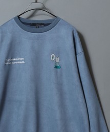 Faux Suede Ghost Embroidery Sweatshirt/ゴースト ワンポイント刺繍 フェイクスエード トレーナー スウェット
