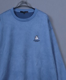 Faux Suede Ghost Embroidery Sweatshirt/ゴースト ワンポイント刺繍 フェイクスエード トレーナー スウェット