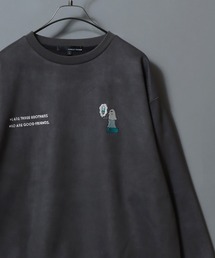 Faux Suede Ghost Embroidery Sweatshirt/ゴースト ワンポイント刺繍 フェイクスエード トレーナー スウェット