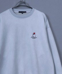 Faux Suede Ghost Embroidery Sweatshirt/ゴースト ワンポイント刺繍 フェイクスエード トレーナー スウェット
