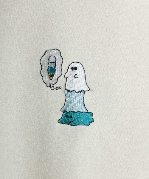 ANPAS(アンパス)の「Faux Suede Ghost Embroidery Sweatshirt/ゴースト ワンポイント刺繍 フェイクスエード トレーナー スウェット(スウェット・メンズ・ブルー/ライトグレー/チャコール/グリーン系その他/ホワイト系その他/グレー系その他/ホワイト系その他2/グレー系その他2/ブルー系その他/アイボリー・L/M)」の13枚目の写真