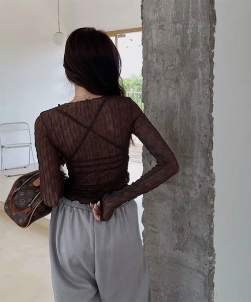 i-dare（アイディア）の「【i-dare】シースルー シアー メッシュ トップス（Tシャツ/カットソー・レディース・ホワイト/ブラウン/ブラック・FREE）」の6枚目の写真