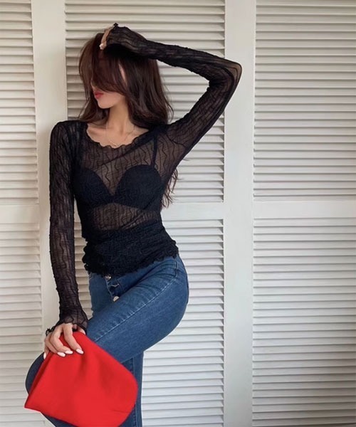 i-dare（アイディア）の「【i-dare】シースルー シアー メッシュ トップス（Tシャツ/カットソー・レディース・ホワイト/ブラウン/ブラック・FREE）」の11枚目の写真