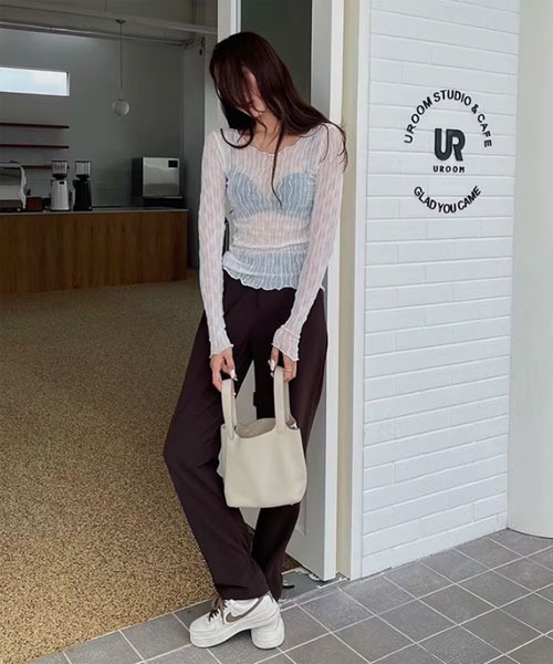 i-dare（アイディア）の「【i-dare】シースルー シアー メッシュ トップス（Tシャツ/カットソー・レディース・ホワイト/ブラウン/ブラック・FREE）」の14枚目の写真