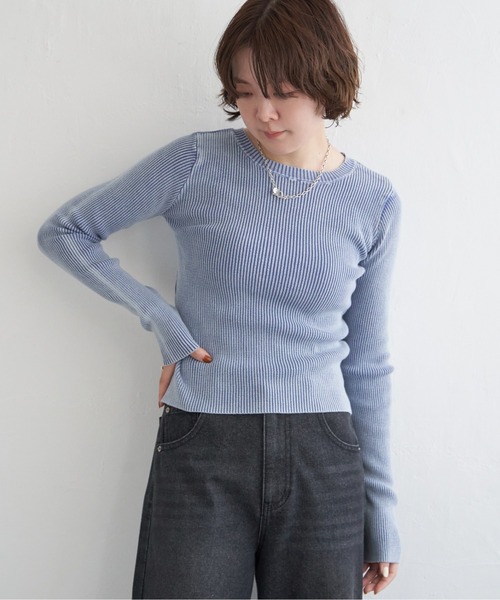 notch.(ノッチ)の「ストーンウォッシュクルーネックニット(ニット/セーター・レディース・グレー/ブルー/グレイッシュベージュ・M)」の15枚目の写真