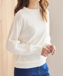 カシミヤタッチふんわり袖レースニット