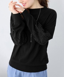カシミヤタッチふんわり袖レースニット