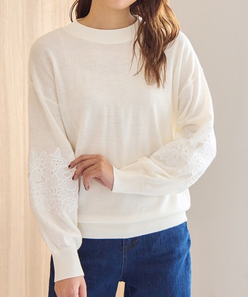 alotta(アロッタ)の「カシミヤタッチふんわり袖レースニット(ニット/セーター・レディース・ブラック/ラベンダー/ネイビー/ホワイト・3L/LL/L/M)」の10枚目の写真
