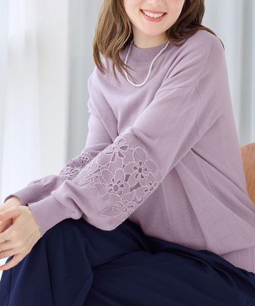alotta(アロッタ)の「カシミヤタッチふんわり袖レースニット(ニット/セーター・レディース・ブラック/ラベンダー/ネイビー/ホワイト・3L/LL/L/M)」の14枚目の写真