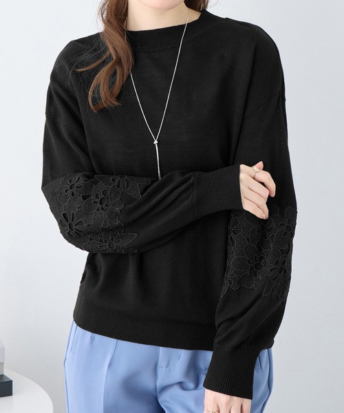alotta(アロッタ)の「カシミヤタッチふんわり袖レースニット(ニット/セーター・レディース・ブラック/ラベンダー/ネイビー/ホワイト・3L/LL/L/M)」の18枚目の写真