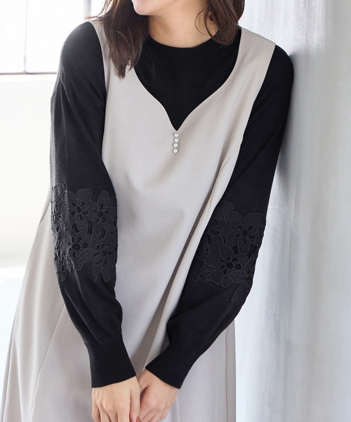 alotta(アロッタ)の「カシミヤタッチふんわり袖レースニット(ニット/セーター・レディース・ブラック/ラベンダー/ネイビー/ホワイト・3L/LL/L/M)」の21枚目の写真