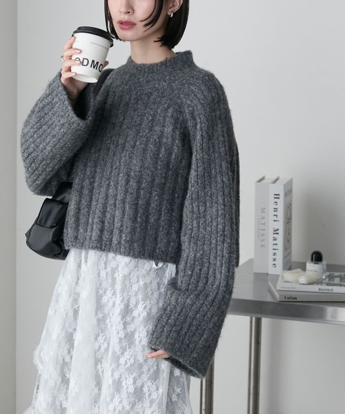 forksy.(フォルクシー)の「【forksy.】ワイドスリーブ&クロップド丈リブニット(ニット/セーター・レディース・ライトグリーン/チャコール/ラベンダー・FREE)」の17枚目の写真