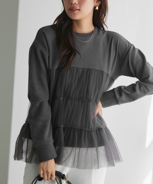 Pierrot(ピエロ)の「チュールティアードスウェット(スウェット・レディース・オフホワイト/ブラック/チャコール・M/L)」の3枚目の写真