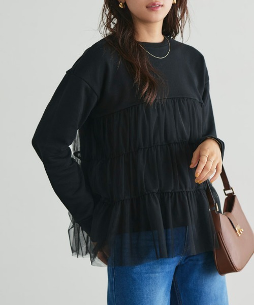 Pierrot(ピエロ)の「チュールティアードスウェット(スウェット・レディース・オフホワイト/ブラック/チャコール・M/L)」の2枚目の写真