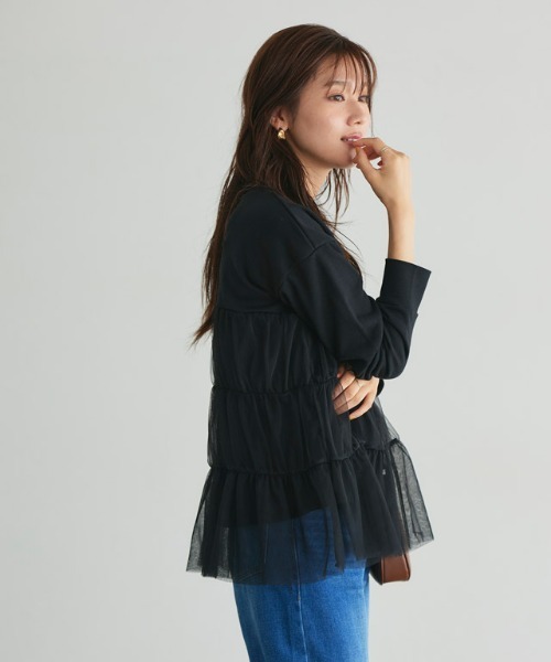 Pierrot(ピエロ)の「チュールティアードスウェット(スウェット・レディース・オフホワイト/ブラック/チャコール・M/L)」の8枚目の写真