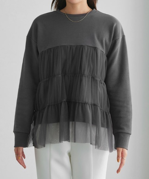 Pierrot(ピエロ)の「チュールティアードスウェット(スウェット・レディース・オフホワイト/ブラック/チャコール・M/L)」の22枚目の写真
