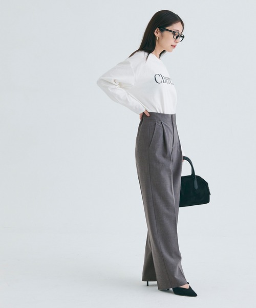 coca(coca)(コカ)の「【WEB限定セール】ウールライクボンディング ワイドパンツ(スラックス・レディース・ブラック/グレー・S/L/M)」の7枚目の写真