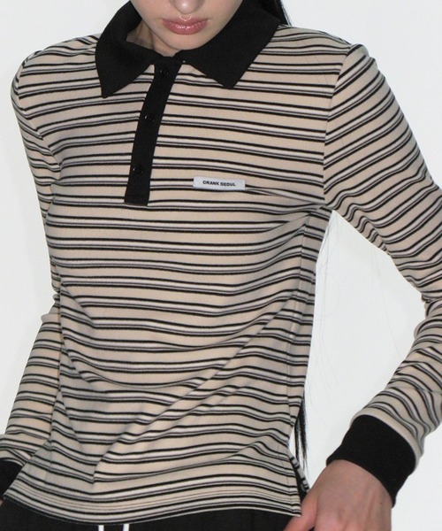 CRANK／ストライプPOLO ロングスリーブ