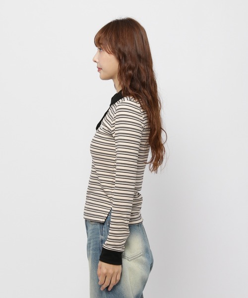 CRANK／ストライプPOLO ロングスリーブ