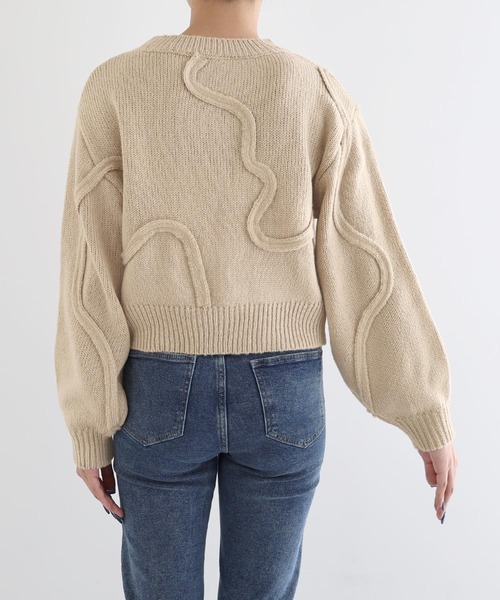 セール】ニュアンスウェーブ柄ショート丈ニットトップス（ニット