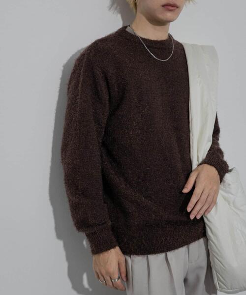 SENSE OF PLACE by URBAN RESEARCH（センスオブプレイスバイアーバンリサーチ）の「『洗濯可』ソフトシャギークルーネックニット（ニット/セーター・メンズ・グリーン系その他/ブラウン/チャコールグレー・MEDIUM/LARGE）」の5枚目の写真
