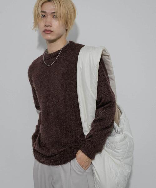 SENSE OF PLACE by URBAN RESEARCH（センスオブプレイスバイアーバンリサーチ）の「『洗濯可』ソフトシャギークルーネックニット（ニット/セーター・メンズ・グリーン系その他/ブラウン/チャコールグレー・MEDIUM/LARGE）」の7枚目の写真
