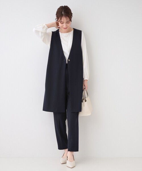 SHOO・LA・RUE（シューラルー）の「【洗える/S-3L/セットアップ可】セレモニーや通勤にも カットジョーゼット ジレ（ベスト・レディース・ブラック/ネイビー/ナチュラル・04/03/02/01/05）」の7枚目の写真