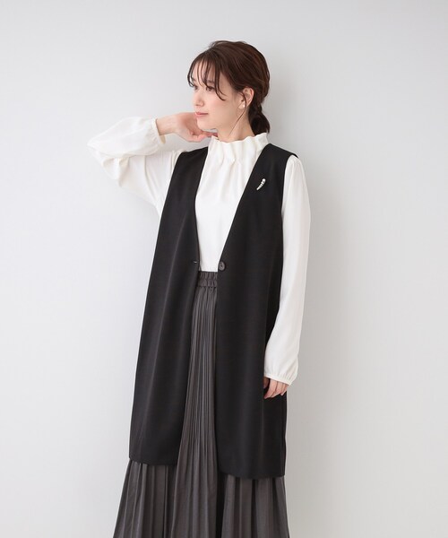 SHOO・LA・RUE（シューラルー）の「【洗える/S-3L/セットアップ可】セレモニーや通勤にも カットジョーゼット ジレ（ベスト・レディース・ブラック/ネイビー/ナチュラル・04/03/02/01/05）」の14枚目の写真