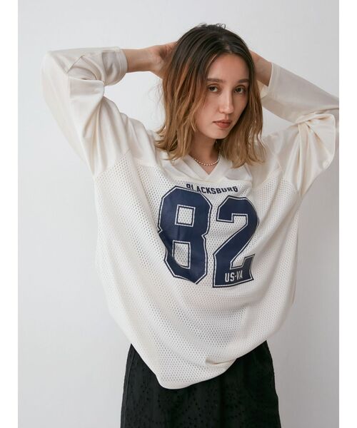 メッシュコンビナンバリングロングスリーブTee（Tシャツ/カットソー）｜Ungrid（アングリッド）