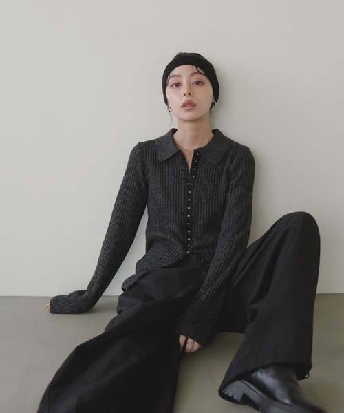 リネンライトTニット（ブラック） index ニット セーター 「6color/XS-LLsize」リボン取り外し2WAY
