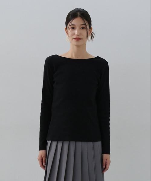 N.(N. Natural Beauty Basic)(エヌエヌナチュラルビューティーベーシック)の「◆テレコボートネックカットソー(Tシャツ/カットソー・レディース・ブラック/オフホワイト/ベージュ・MEDIUM)」の16枚目の写真