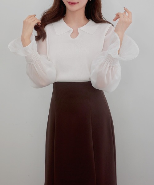 CENEA（セネア）の「シアーキャンディースリーブニット（ニット/セーター・レディース・チャコール/ホワイト/ブラック・MEDIUM/LARGE）」の6枚目の写真