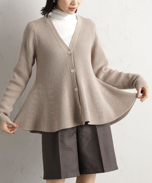 FOUND GOOD（ファウンドグッド）の「ペプラムニットカーデ（カーディガン/ボレロ・レディース・グレー系5/ブラック/アイボリー/ベージュ・L/M/S）」の3枚目の写真