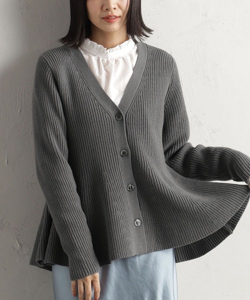 FOUND GOOD（ファウンドグッド）の「ペプラムニットカーデ（カーディガン/ボレロ・レディース・グレー系5/ブラック/アイボリー/ベージュ・L/M/S）」の10枚目の写真