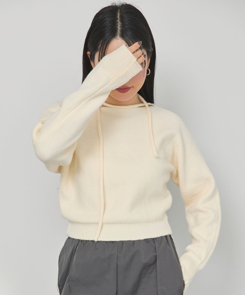 LinoU.(リノユー)の「リボン付きマルチwayニットトップス(ニット/セーター・レディース・ピンク/ブラック/アイボリー/ブルー/グレー・FREE)」の2枚目の写真
