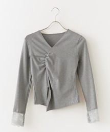 AO2 | ▲Cuff Lace Front Gather Tops / 袖口レースフロントギャザートップス(Tシャツ/カットソー)