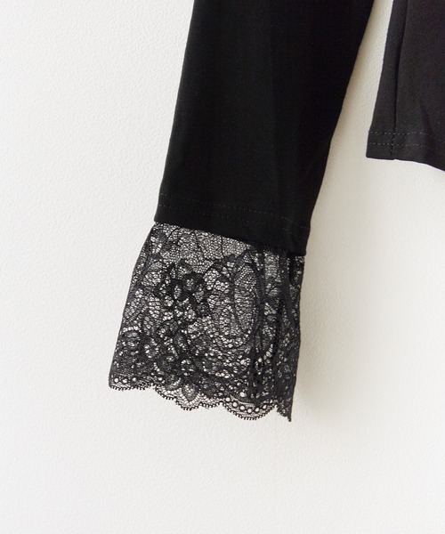 AO2(アオズ)の「▲Cuff Lace Front Gather Tops / 袖口レースフロントギャザートップス(Tシャツ/カットソー・レディース・グレー/ブラック/ホワイト・FREE)」の6枚目の写真