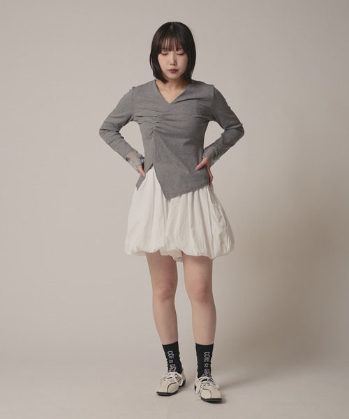 AO2(アオズ)の「▲Cuff Lace Front Gather Tops / 袖口レースフロントギャザートップス(Tシャツ/カットソー・レディース・グレー/ブラック/ホワイト・FREE)」の19枚目の写真