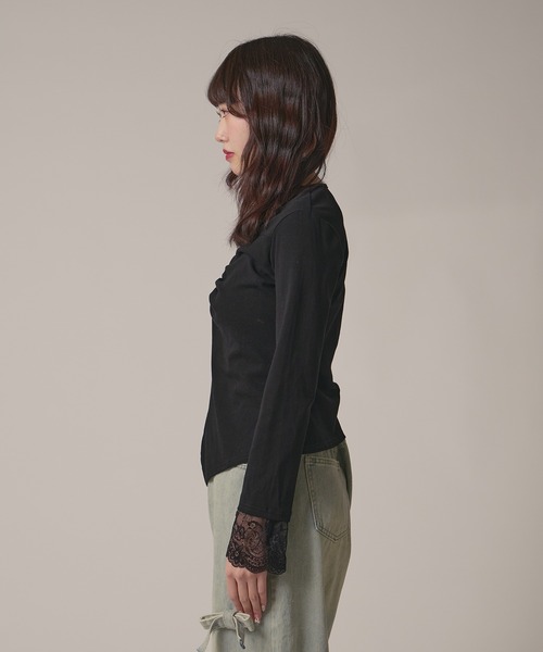 AO2(アオズ)の「▲Cuff Lace Front Gather Tops / 袖口レースフロントギャザートップス(Tシャツ/カットソー・レディース・グレー/ブラック/ホワイト・FREE)」の22枚目の写真