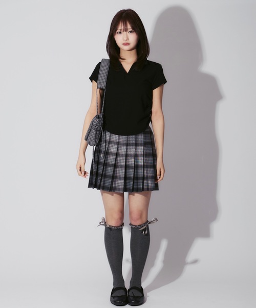 JilLA(ジルア)の「Check Pleated Mini Skirt / チェック柄プリーツミニスカート(スカート・レディース・ブラック/レッド/チェック・FREE)」の14枚目の写真