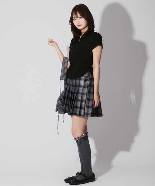 JilLA(ジルア)の「Check Pleated Mini Skirt / チェック柄プリーツミニスカート(スカート・レディース・ブラック/レッド/チェック・FREE)」の16枚目の写真