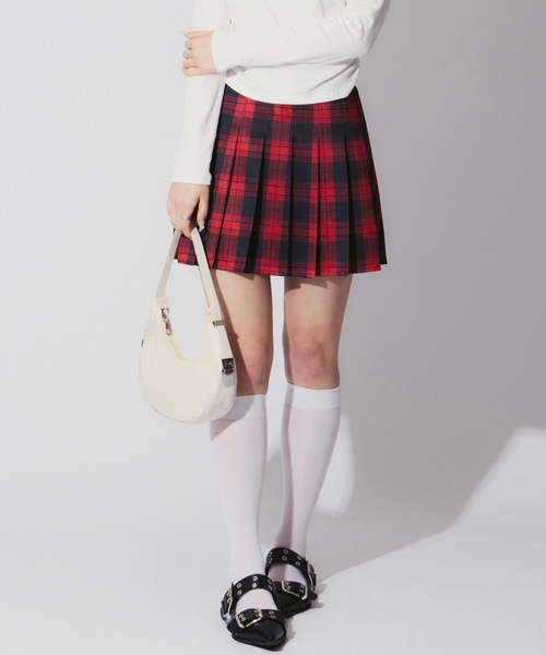 JilLA(ジルア)の「Check Pleated Mini Skirt / チェック柄プリーツミニスカート(スカート・レディース・ブラック/レッド/チェック・FREE)」の11枚目の写真