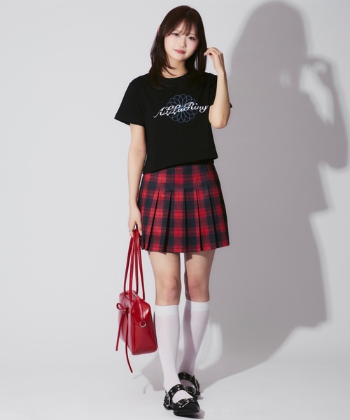 JilLA(ジルア)の「Check Pleated Mini Skirt / チェック柄プリーツミニスカート(スカート・レディース・ブラック/レッド/チェック・FREE)」の6枚目の写真